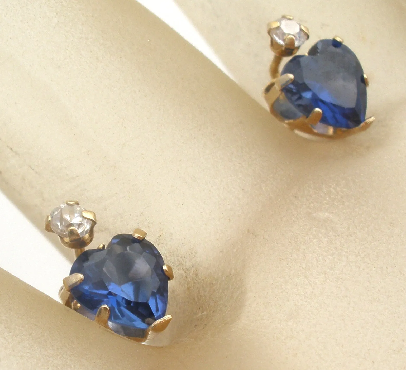 Heart Sapphire Blue CZ Earrings 10K Gold