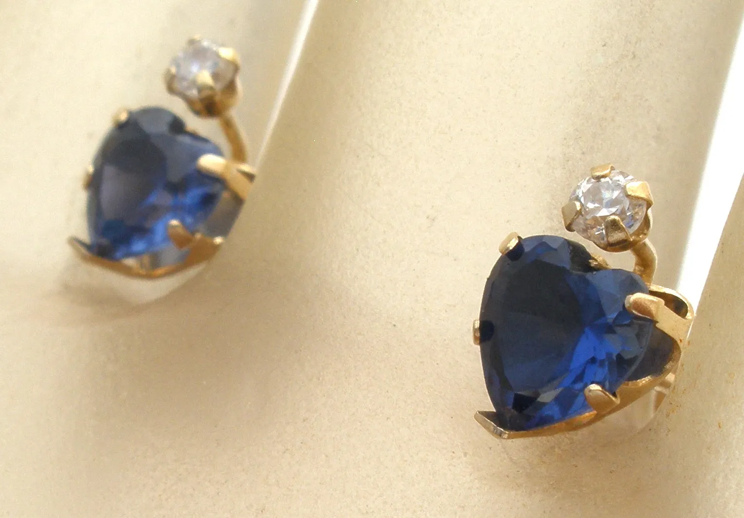 Heart Sapphire Blue CZ Earrings 10K Gold