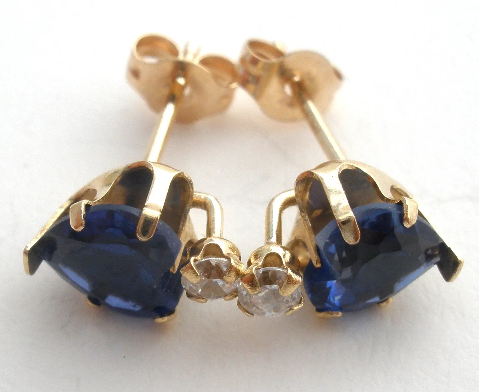 Heart Sapphire Blue CZ Earrings 10K Gold