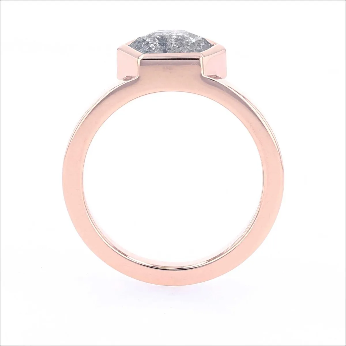 Hexagon Salt and Pepper Rose Cut Diamond Engagement Ring 14K Rose
