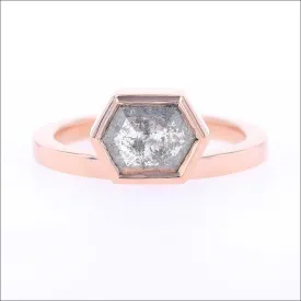 Hexagon Salt and Pepper Rose Cut Diamond Engagement Ring 14K Rose