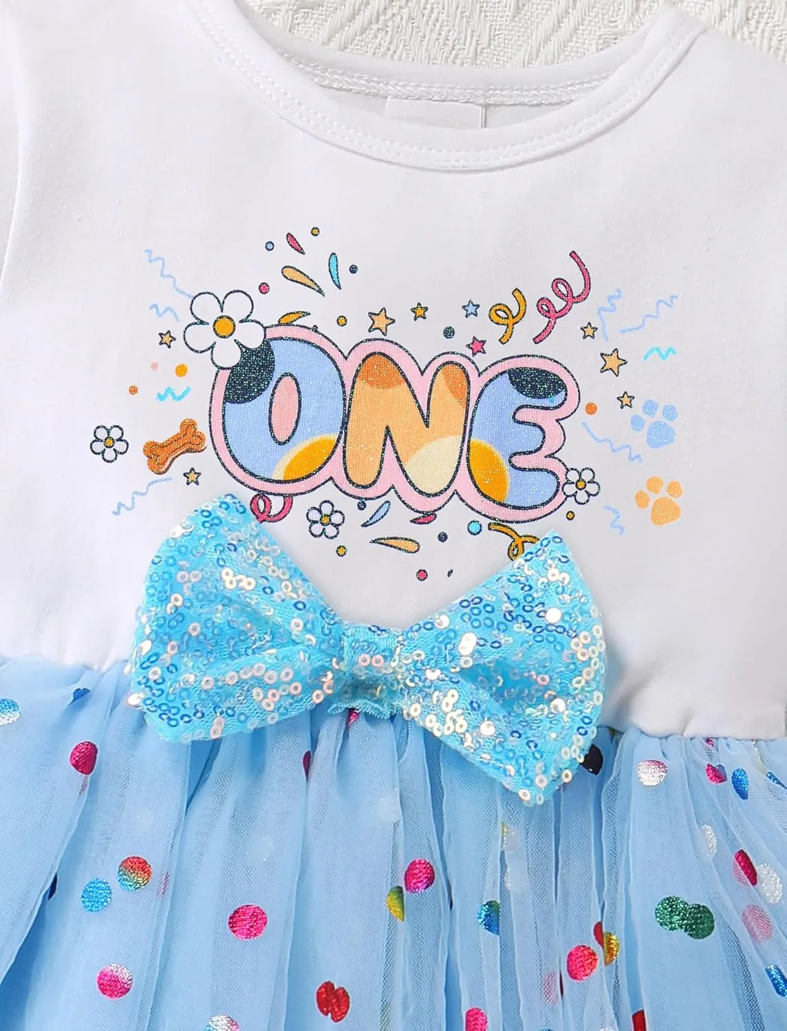 IMEKIS Toddler Birthday Girl Sparkle Confetti Ruffle Tutu Dress Dog Ears Hair Clips Outfit Cake Smash Photo Shoot 1-3T