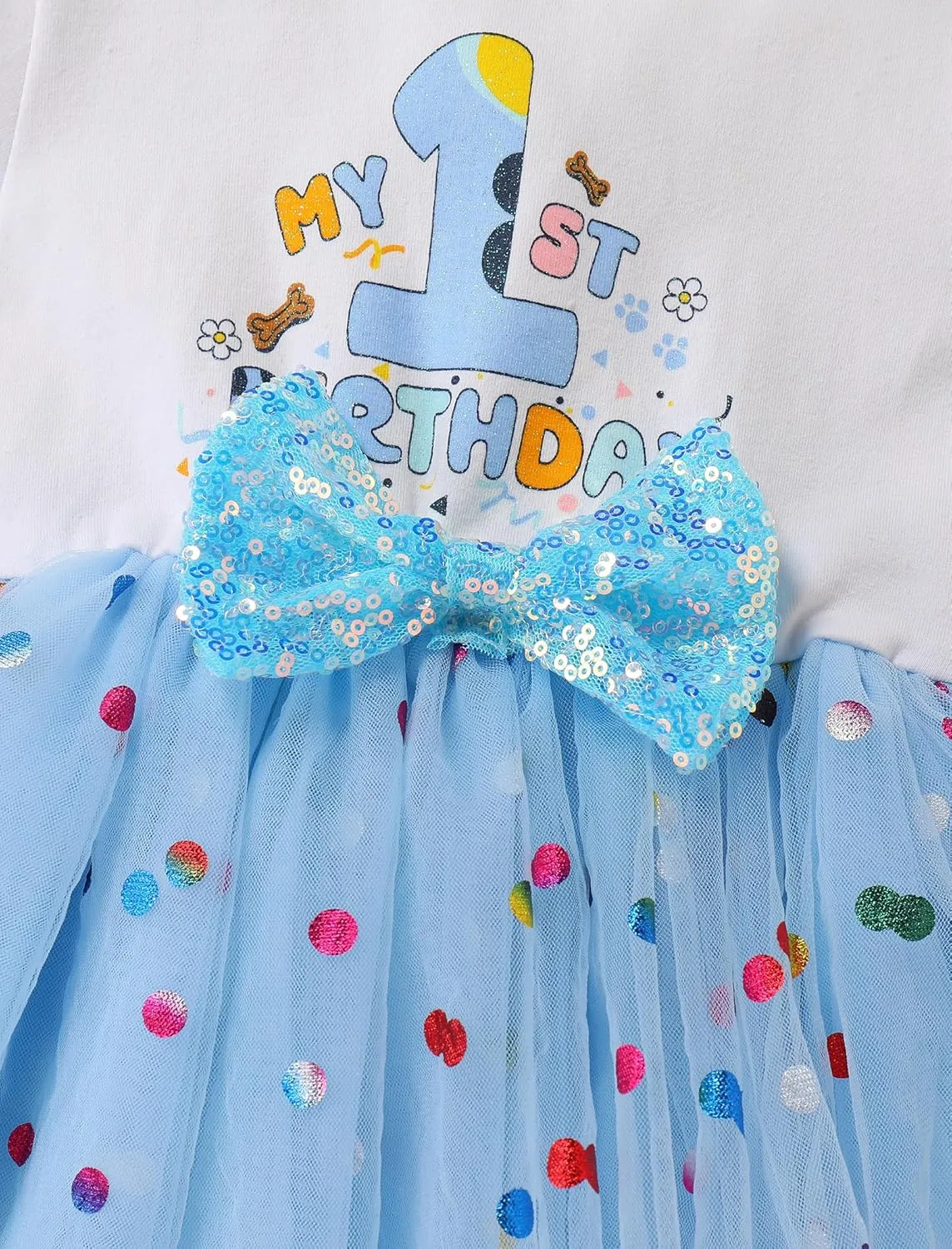 IMEKIS Toddler Birthday Girl Sparkle Confetti Ruffle Tutu Dress Dog Ears Hair Clips Outfit Cake Smash Photo Shoot 1-3T