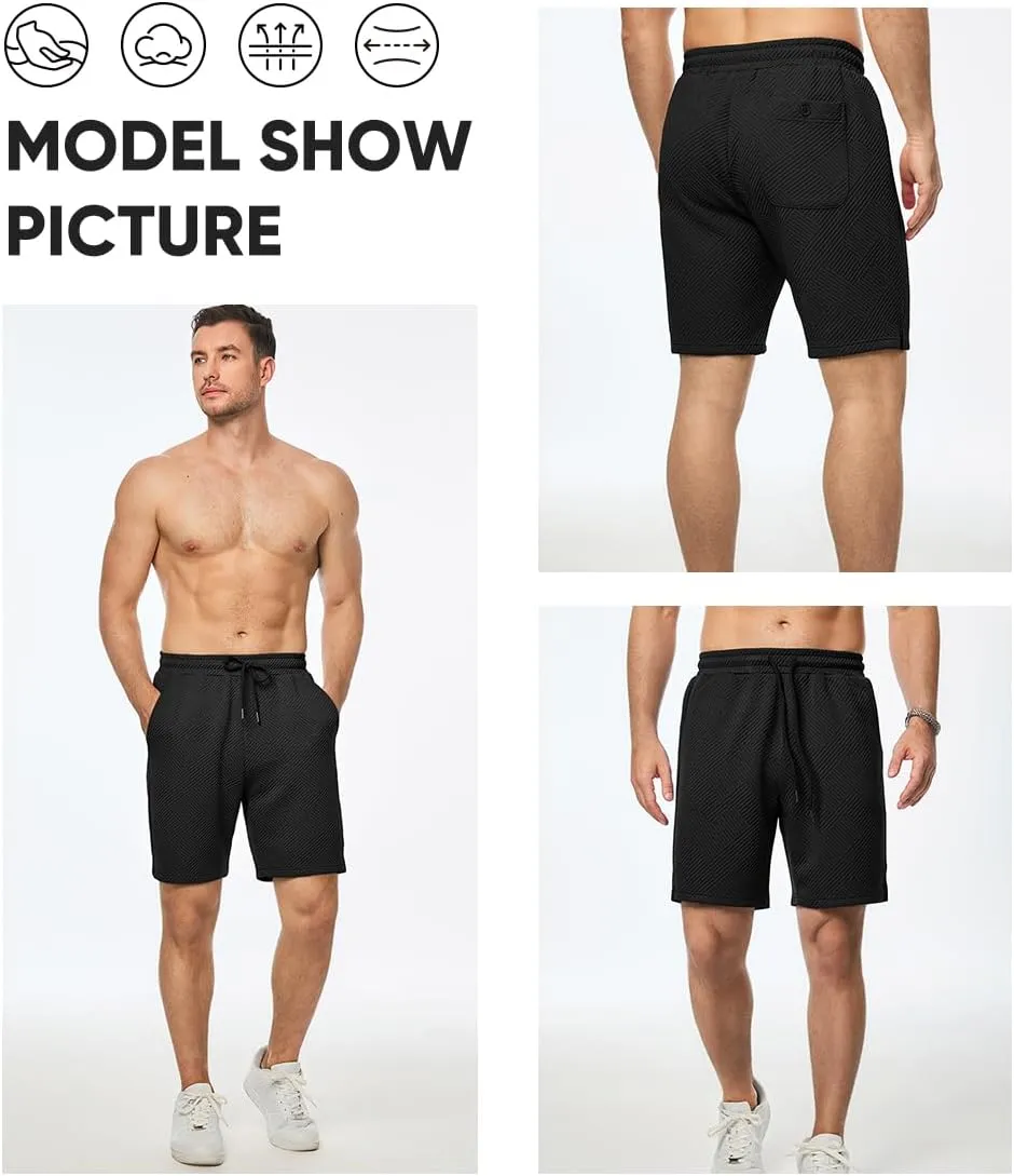 JMIERR Mens Casual 7" Shorts Summer Drawstring Elastic Waist Beach Sweat Shorts Texture with Pockets