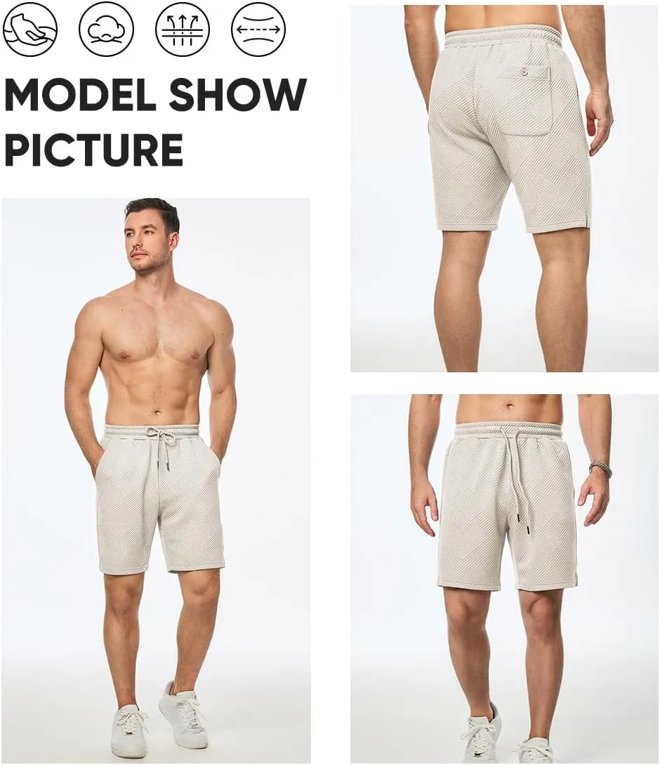 JMIERR Mens Casual 7" Shorts Summer Drawstring Elastic Waist Beach Sweat Shorts Texture with Pockets