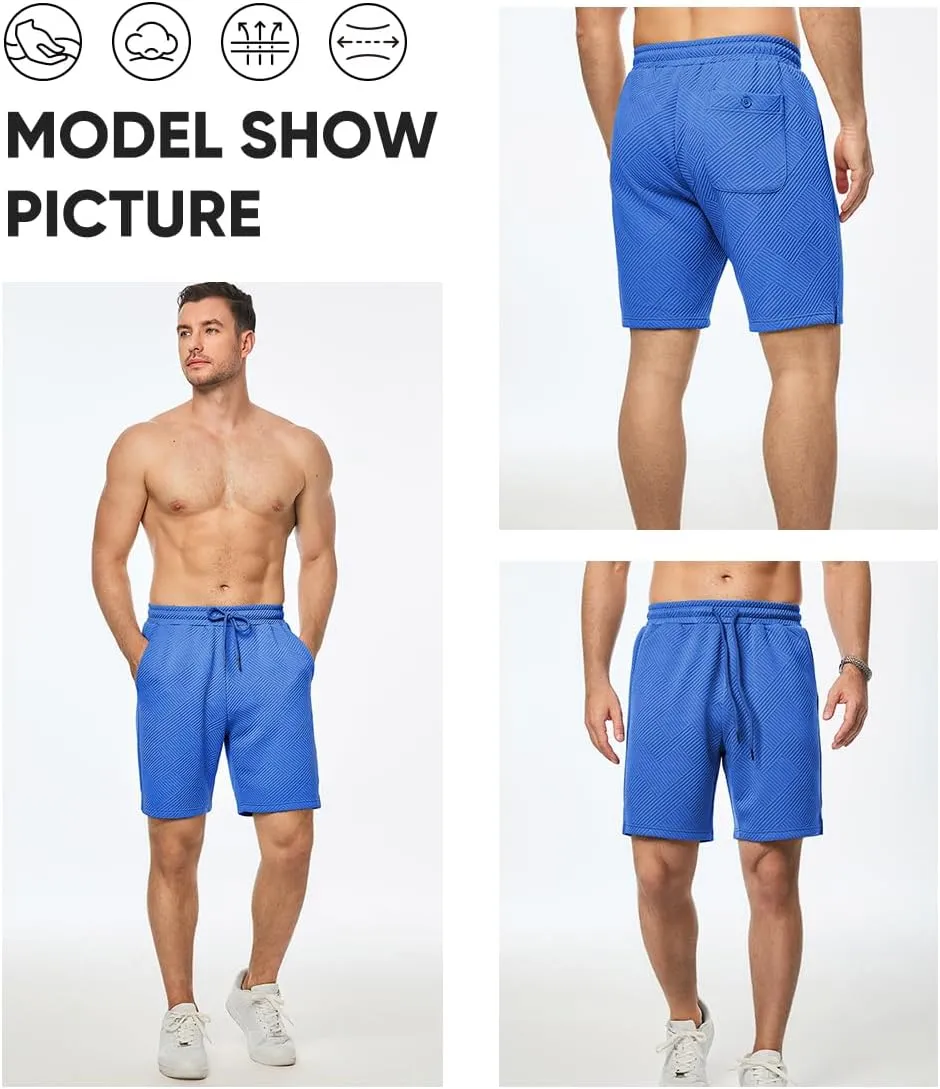JMIERR Mens Casual 7" Shorts Summer Drawstring Elastic Waist Beach Sweat Shorts Texture with Pockets