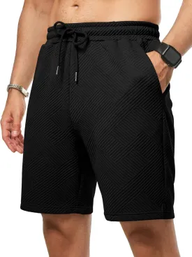JMIERR Mens Casual 7" Shorts Summer Drawstring Elastic Waist Beach Sweat Shorts Texture with Pockets