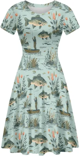 KiuLoam Women Summer Midi Dresses Short Sleeve Crew Neck A Line Dress Party Elegant Casual Dresses Plus Size S-4XL