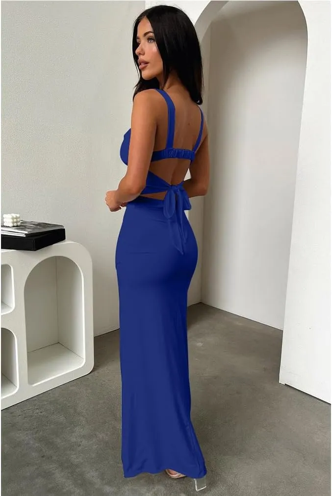 LAGSHIAN Women's Sexy Backless Square Neck Sleeveless Split Hem Tank Tops Evening Long Dresses