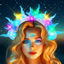 Light Up Mermaid Headband Starfish Costume Headpiece Seashell Hair Accessories for Women