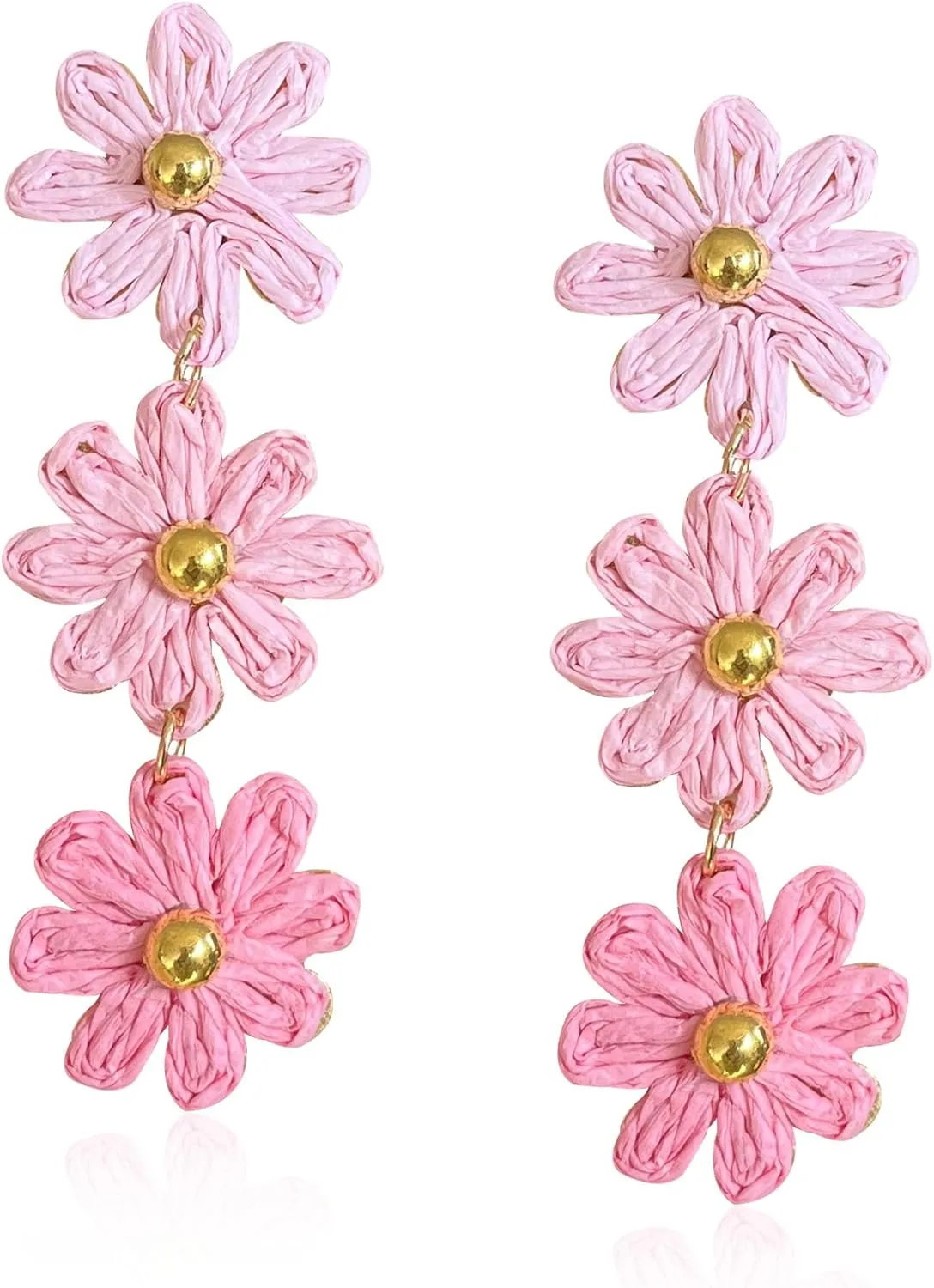 Long Tassel Rattan Earrings for Women Statement Boho Raffia Straw Flower Drop Dangle Earrings Summer Tropical Beach Jewelry