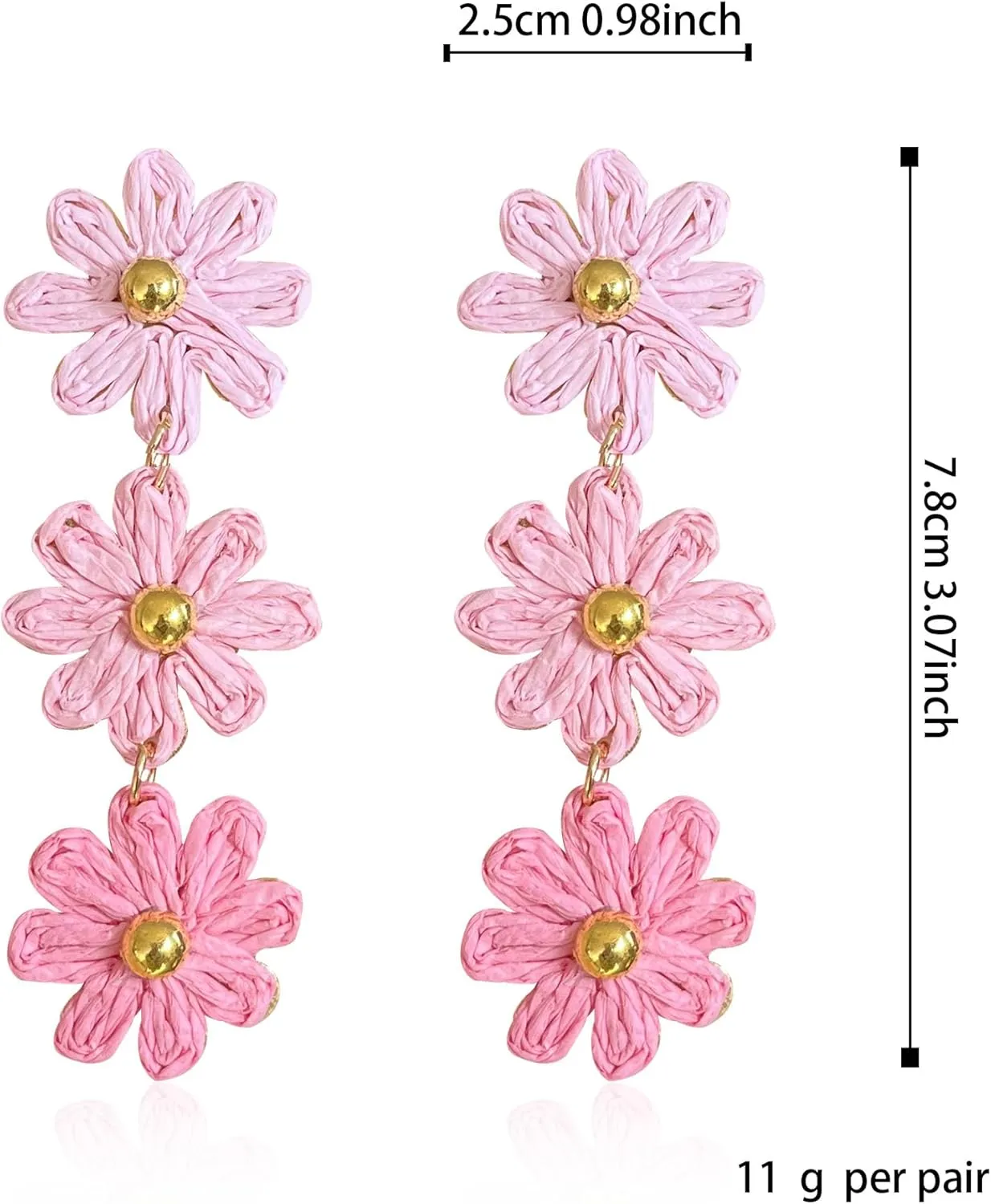 Long Tassel Rattan Earrings for Women Statement Boho Raffia Straw Flower Drop Dangle Earrings Summer Tropical Beach Jewelry