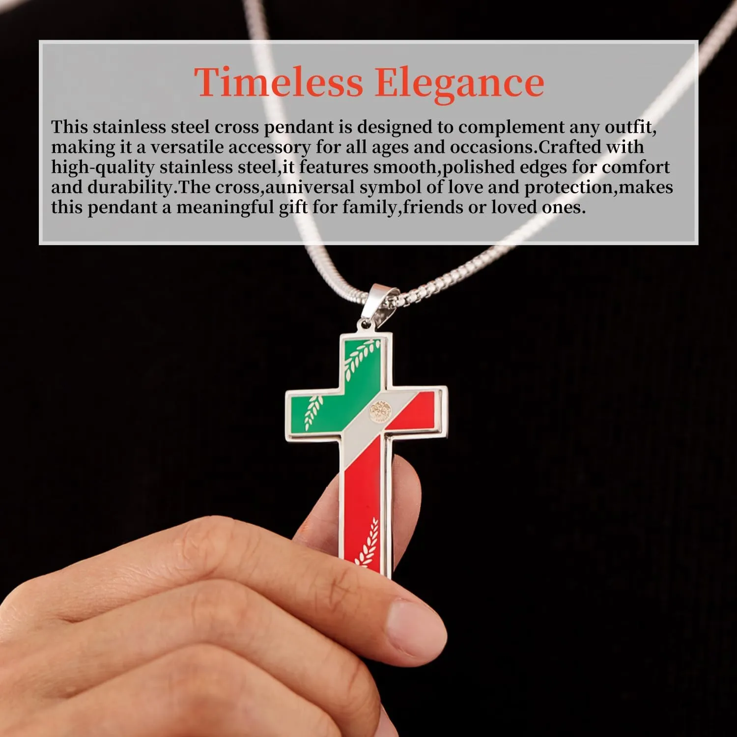 Love and Peace World Series Cold Enamel Hand-Painted and Polished Cross Pendant Necklace for Men Women Metal Stainless Steel Cross Pendant Necklace