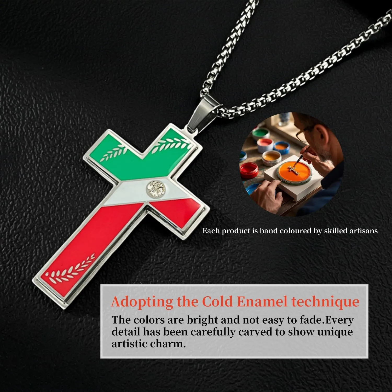 Love and Peace World Series Cold Enamel Hand-Painted and Polished Cross Pendant Necklace for Men Women Metal Stainless Steel Cross Pendant Necklace