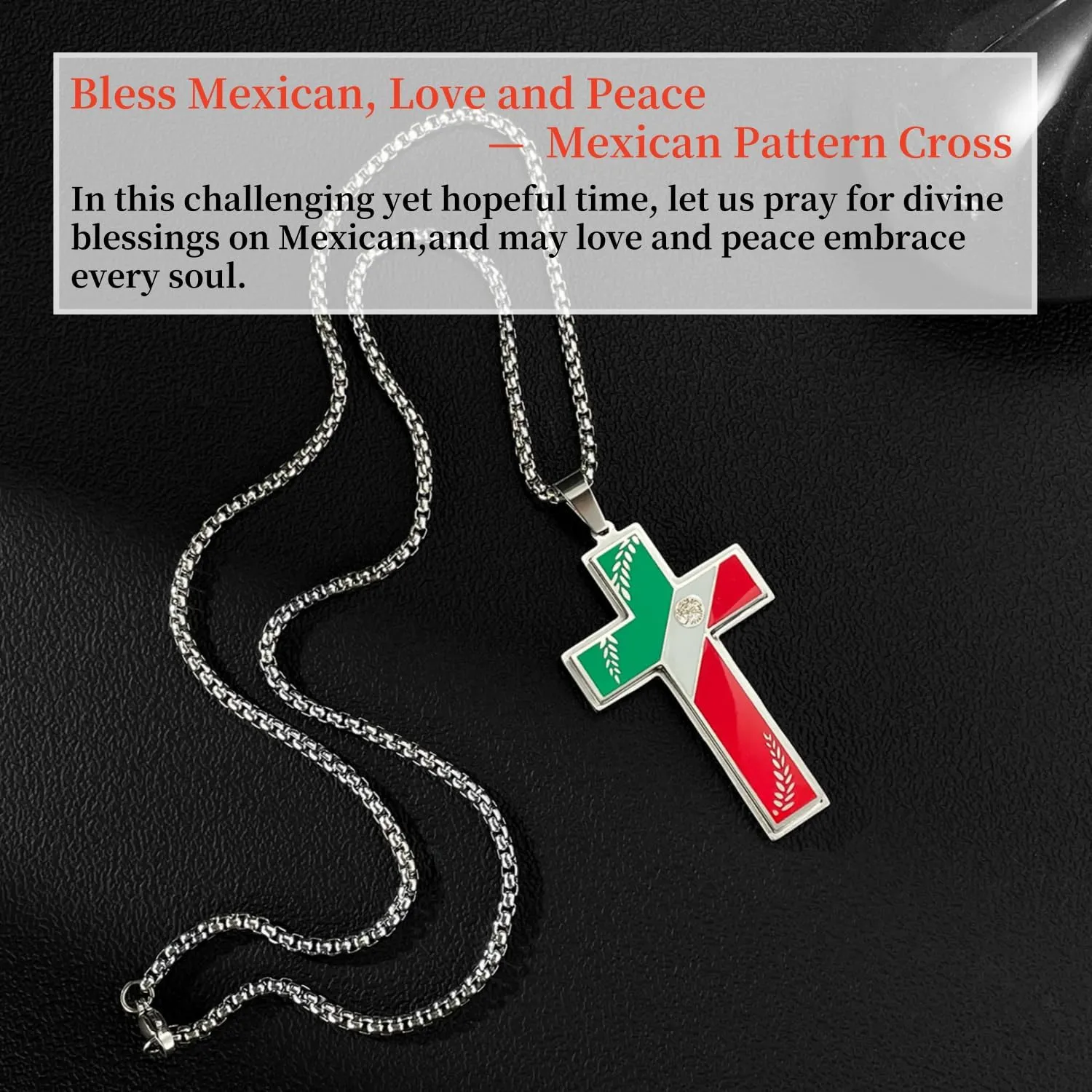 Love and Peace World Series Cold Enamel Hand-Painted and Polished Cross Pendant Necklace for Men Women Metal Stainless Steel Cross Pendant Necklace