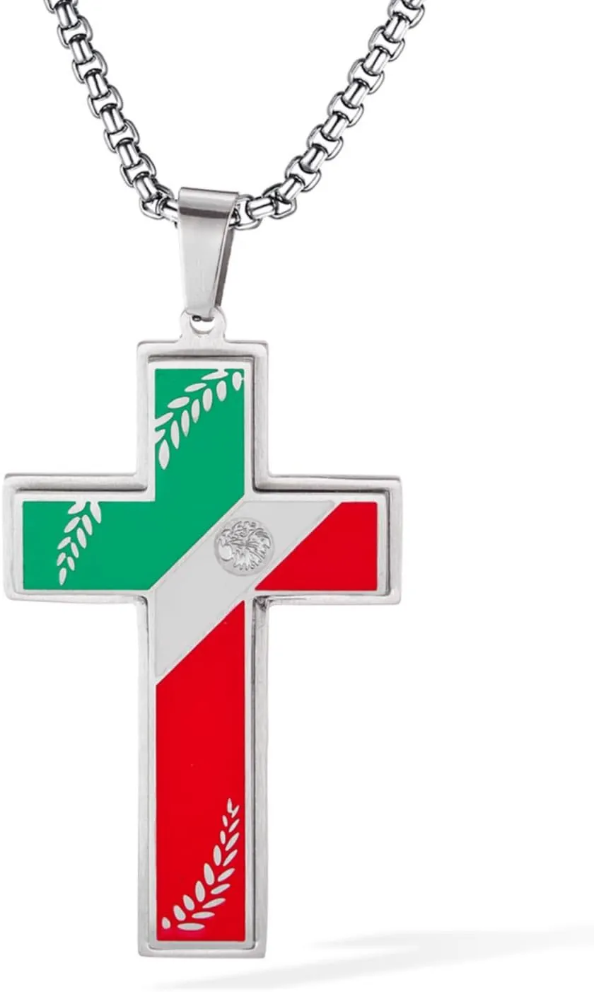 Love and Peace World Series Cold Enamel Hand-Painted and Polished Cross Pendant Necklace for Men Women Metal Stainless Steel Cross Pendant Necklace