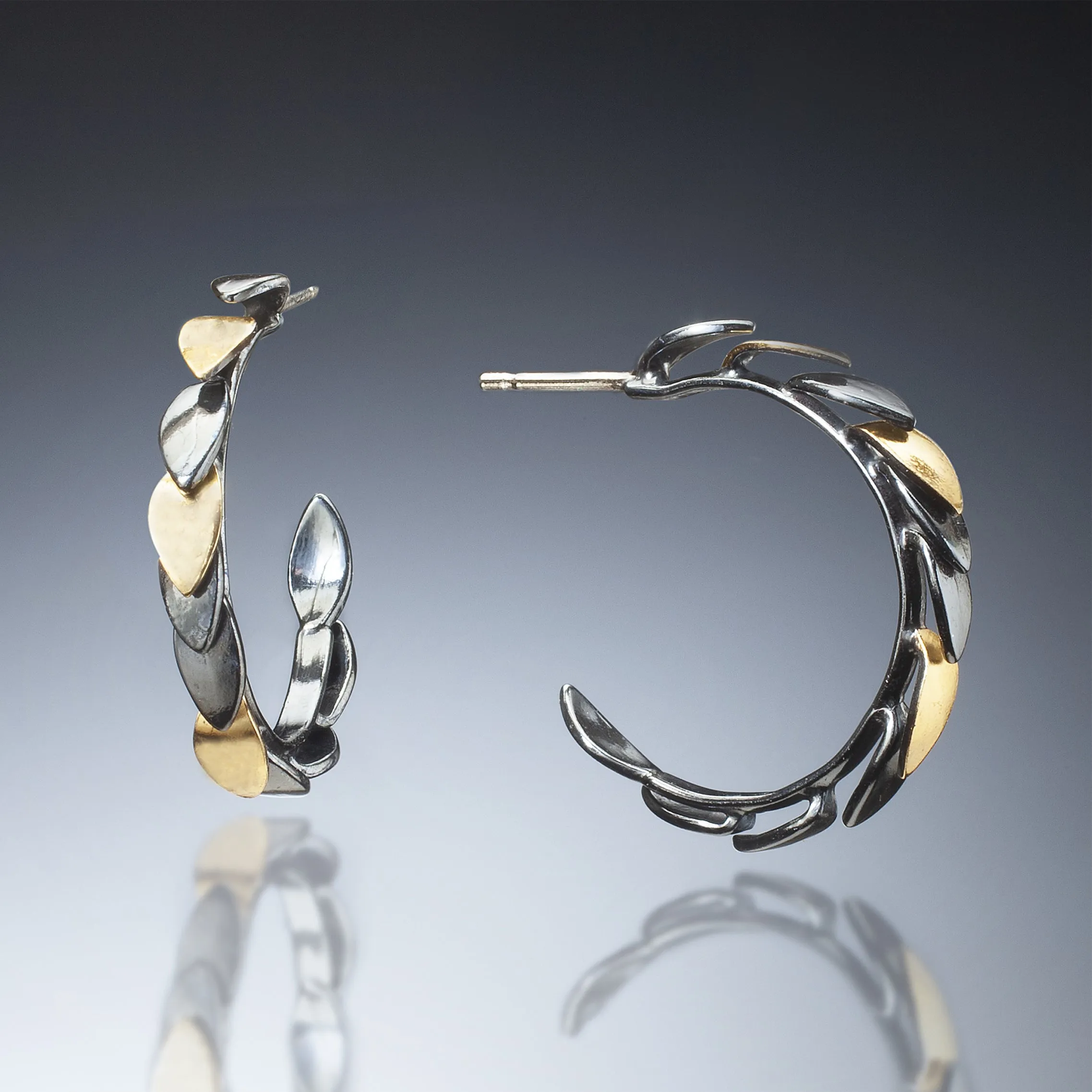 Mixed Metal Leaf Hoops (black)