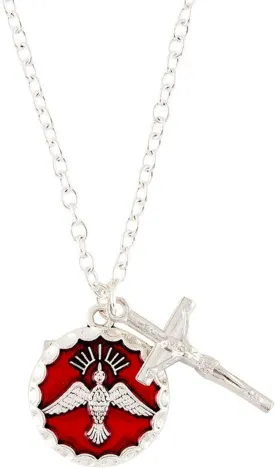 Needzo Holy Spirit Medal and Crucifix Pendant Necklace, Sacramental Confirmation Jewelry, 18 Inches
