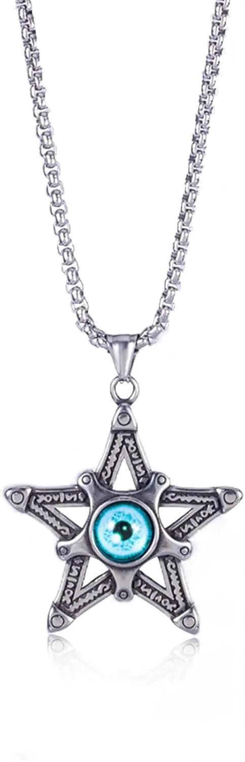 Ornaland Five-Pointed Star Pendant Necklace Titanium Steel Star Pendant Necklace Vintage Resin Evil Eye Jewelry Guardian Charms for Men Women