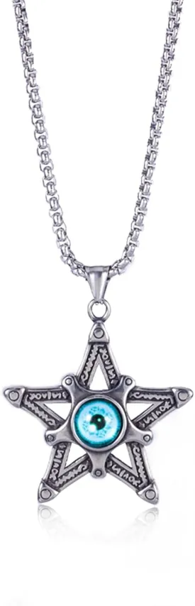 Ornaland Five-Pointed Star Pendant Necklace Titanium Steel Star Pendant Necklace Vintage Resin Evil Eye Jewelry Guardian Charms for Men Women