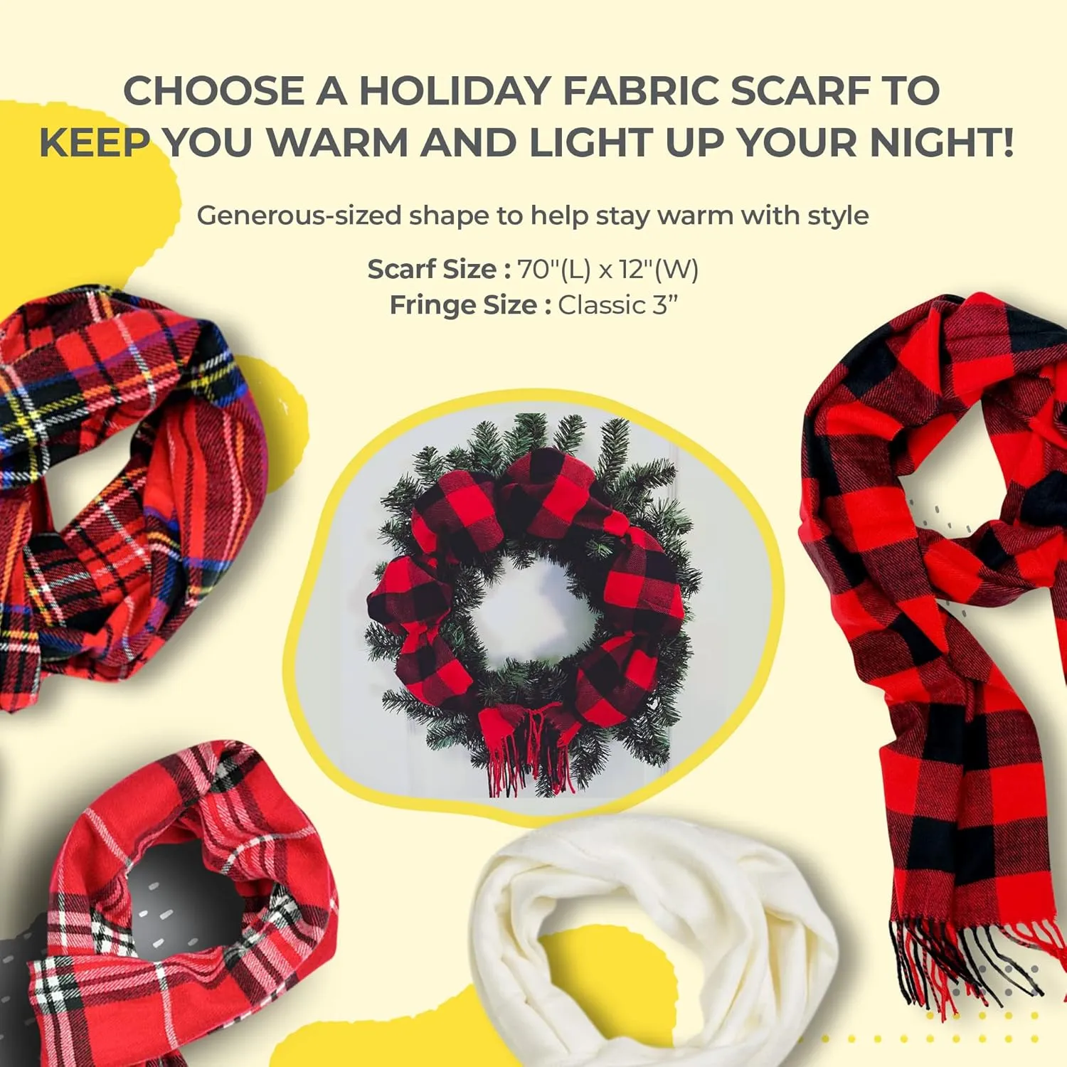 Plum Feathers Winter Scarf Shawl with Cashmere Feel - Rich Solid Colors Winter Scarves and Wraps 72" x 12"