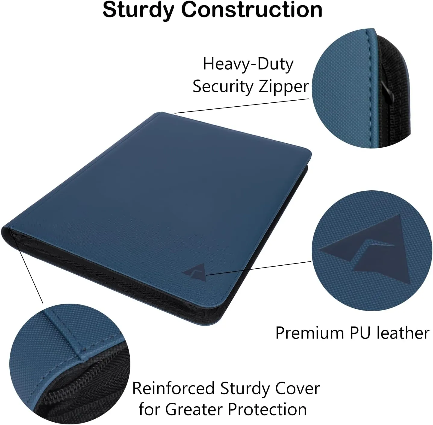 Rayvol Premium 16-Pocket 1000 Card Binder, Ringless Trading Card Album Folder - Side Loading Black Page Pocket Binder for TCG -Midnight Blue