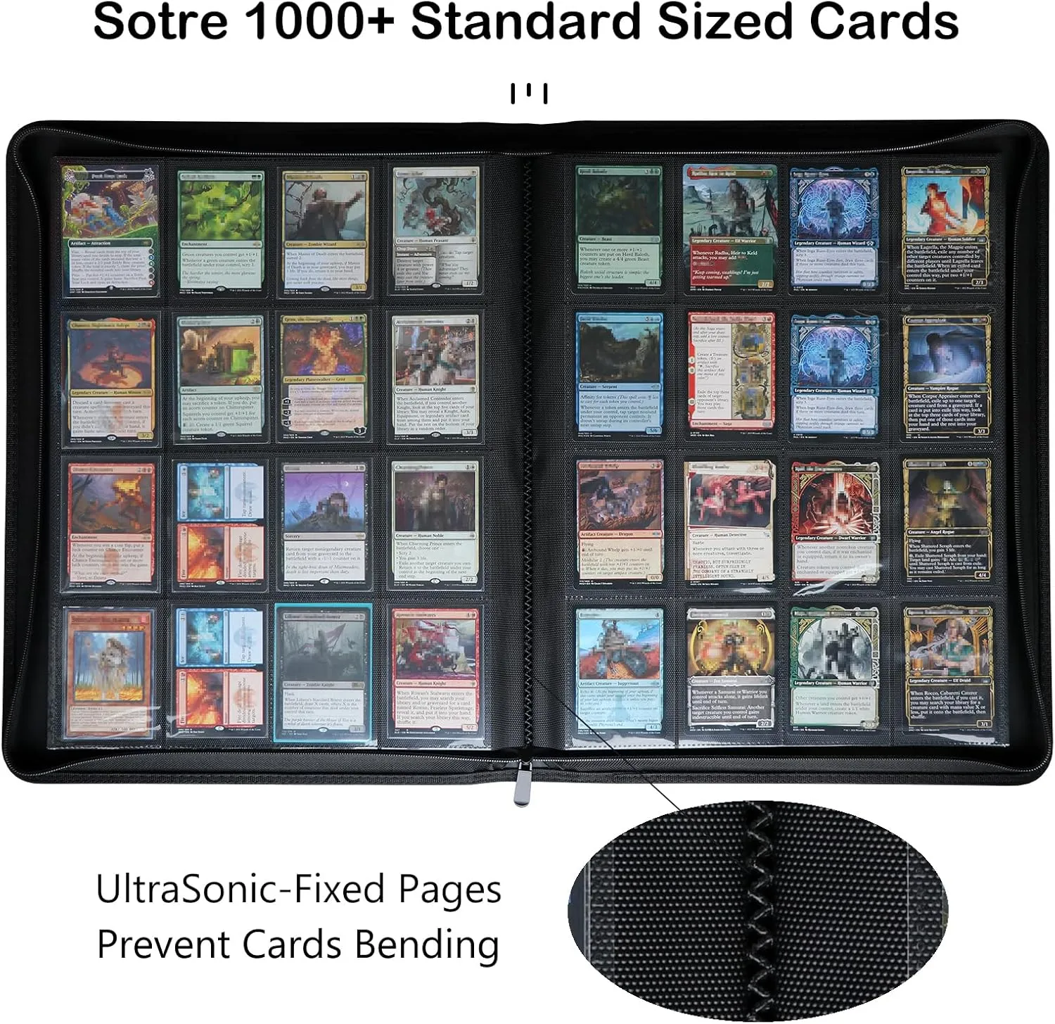 Rayvol Premium 16-Pocket 1000 Card Binder, Ringless Trading Card Album Folder - Side Loading Black Page Pocket Binder for TCG -Midnight Blue