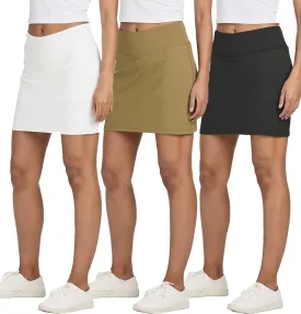 Real Essentials 3 Pack: Women's 16" Active Skort Skirt Pockets - Running Tennis Golf Gym (Available in Plus)