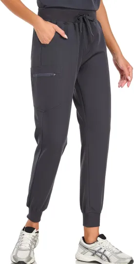 Scrub Pants for Women Four Way Stretch Joggers High Rise Zipper Cargo Pants with 5 Pockets