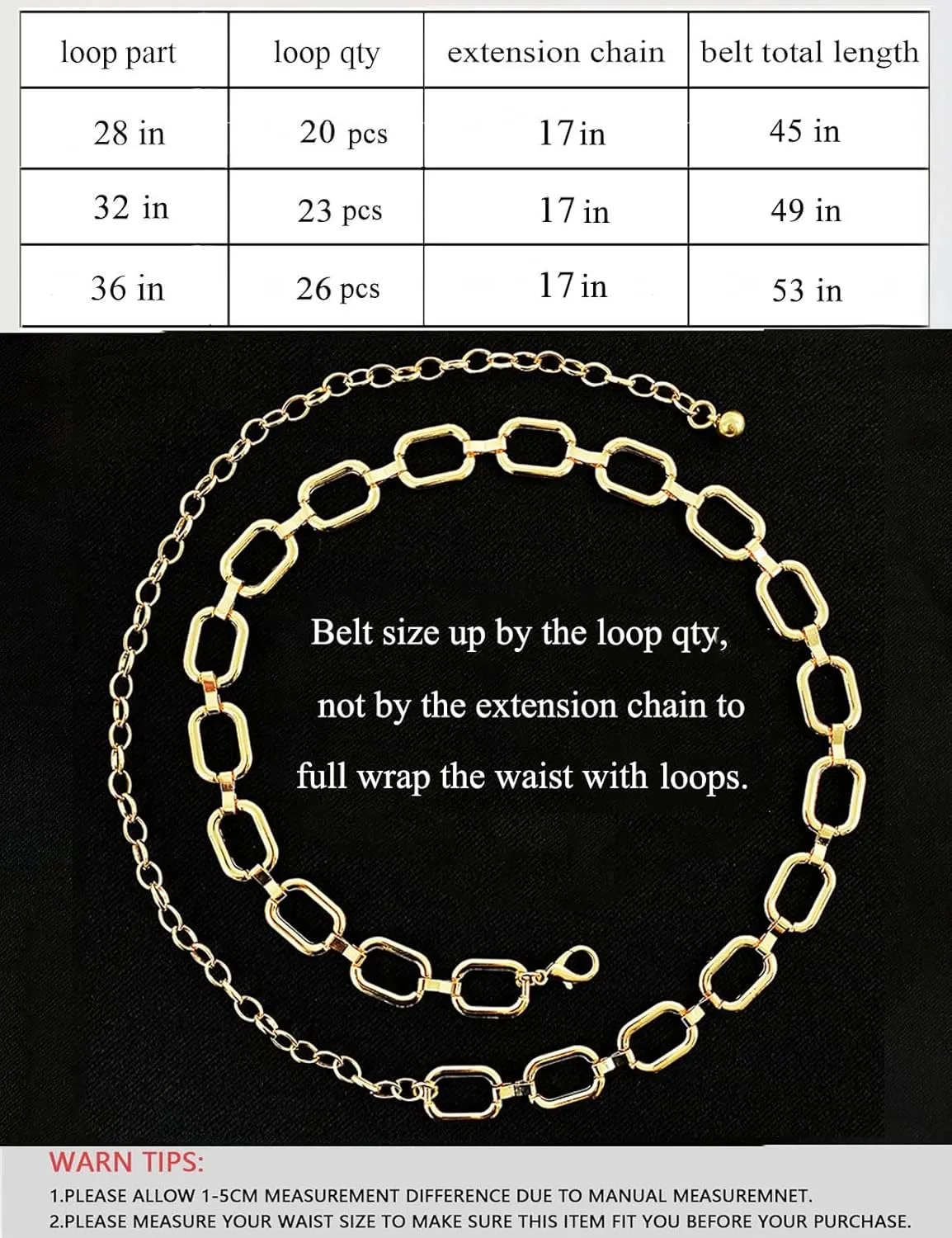 TOPACC Metal Link Chain Belt for Women Waist Chains Chunky Thick Chain Belt for Dresses Jeans