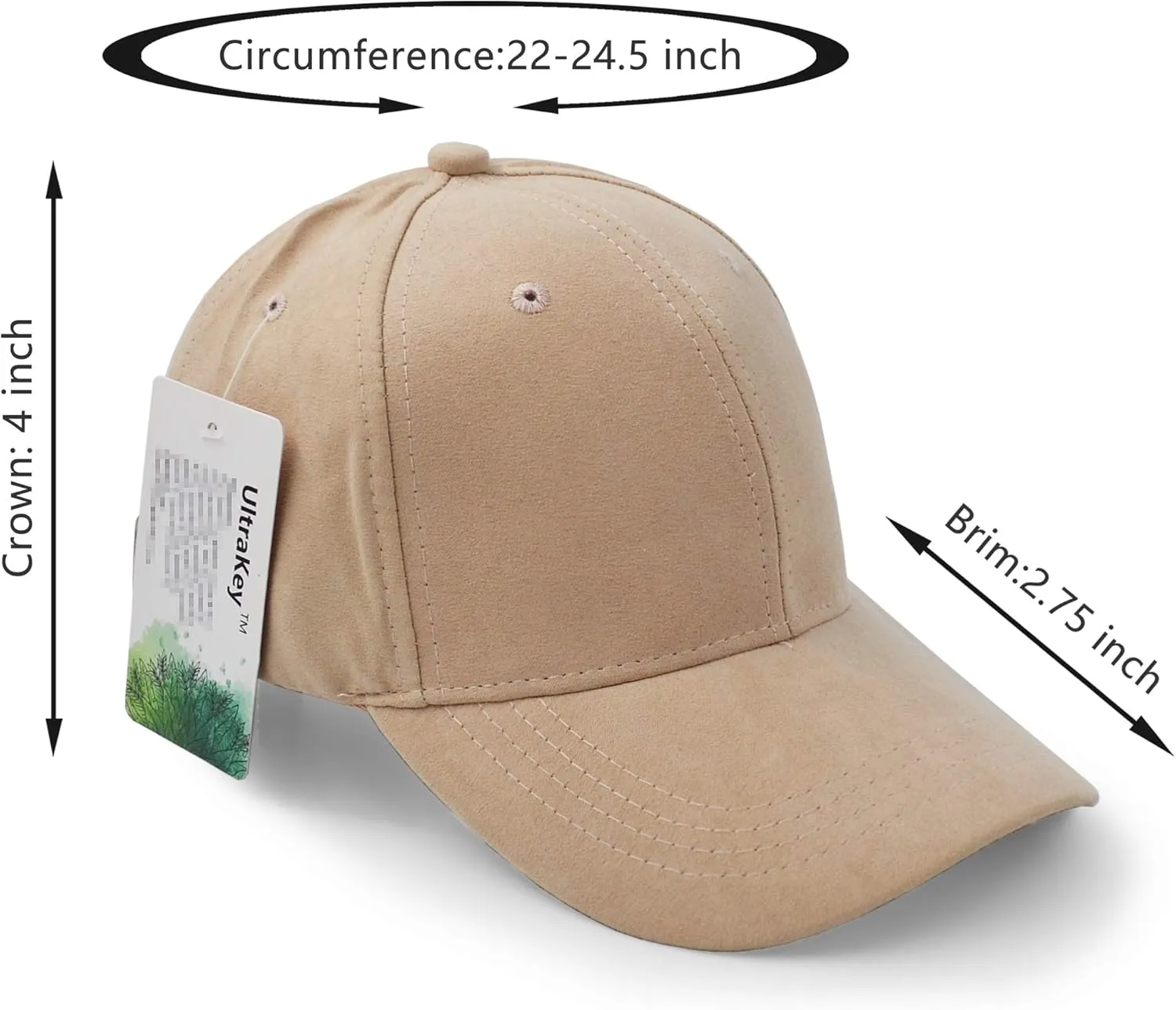 UltraKey Suede Baseball Cap, Unisex Faux Suede Leather Classic Adjustable Plain Hat Baseball Cap