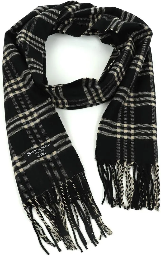 Umo Lorenzo Soft Luxurious Cashmere Feel Fall Scarf for Men and Women - Plaid Designer Scarves