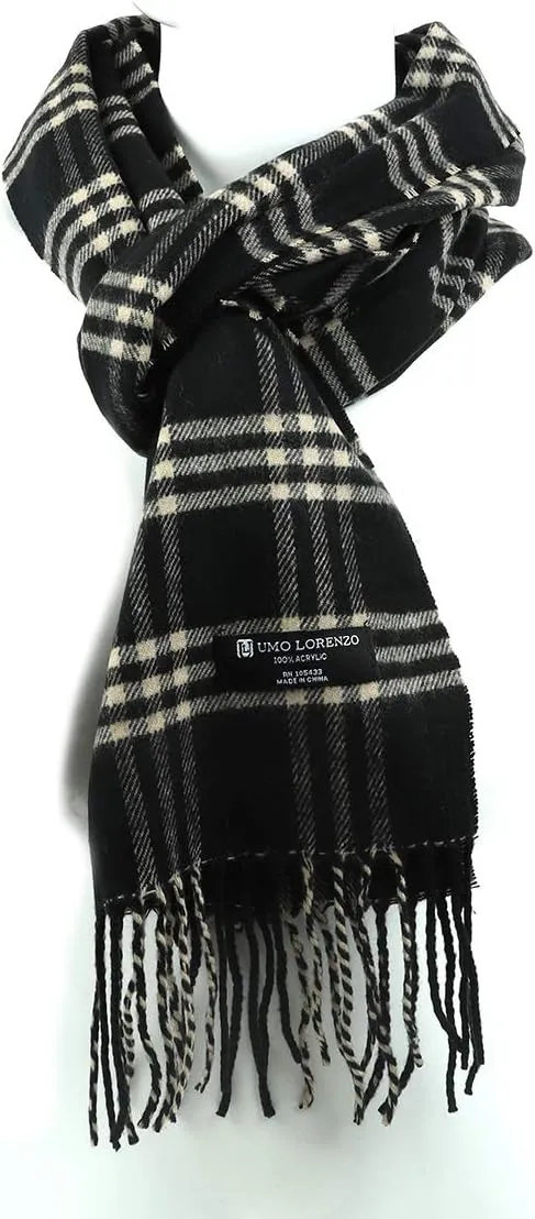 Umo Lorenzo Soft Luxurious Cashmere Feel Fall Scarf for Men and Women - Plaid Designer Scarves