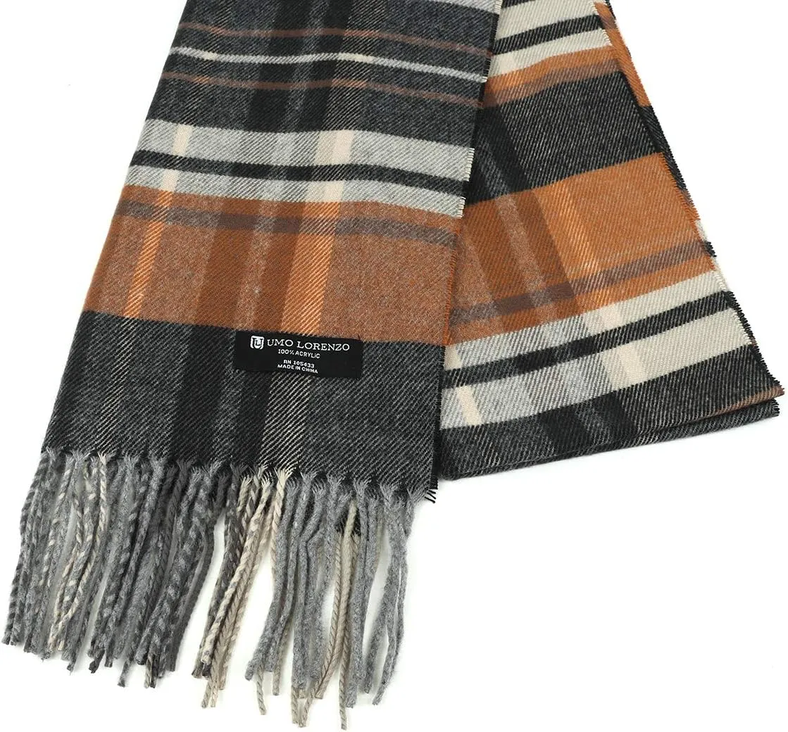 Umo Lorenzo Soft Luxurious Cashmere Feel Fall Scarf for Men and Women - Plaid Designer Scarves