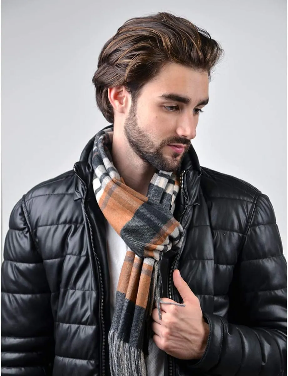 Umo Lorenzo Soft Luxurious Cashmere Feel Fall Scarf for Men and Women - Plaid Designer Scarves
