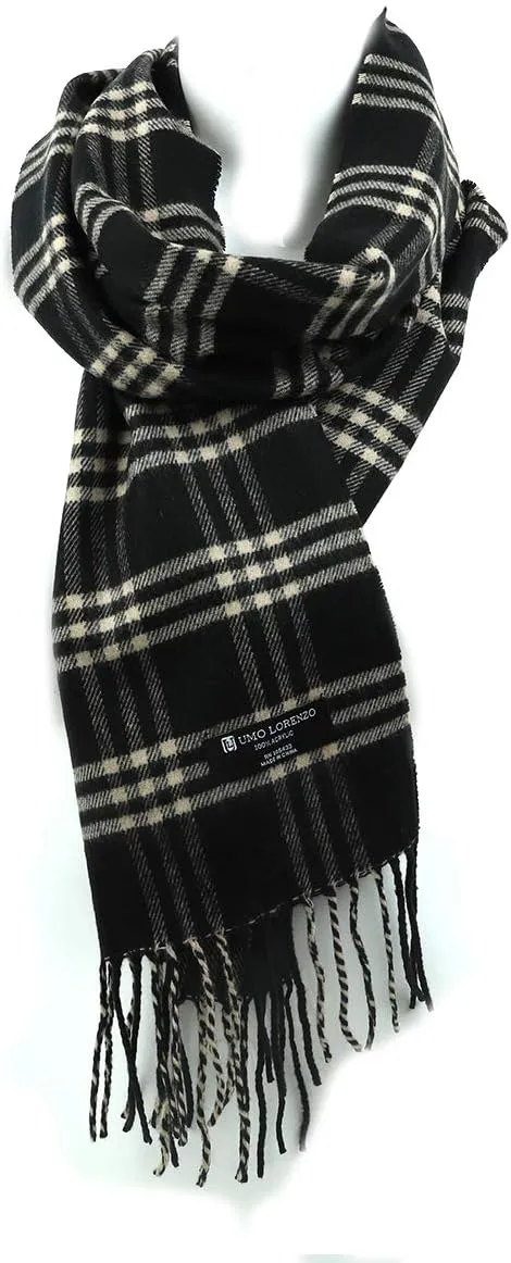 Umo Lorenzo Soft Luxurious Cashmere Feel Fall Scarf for Men and Women - Plaid Designer Scarves