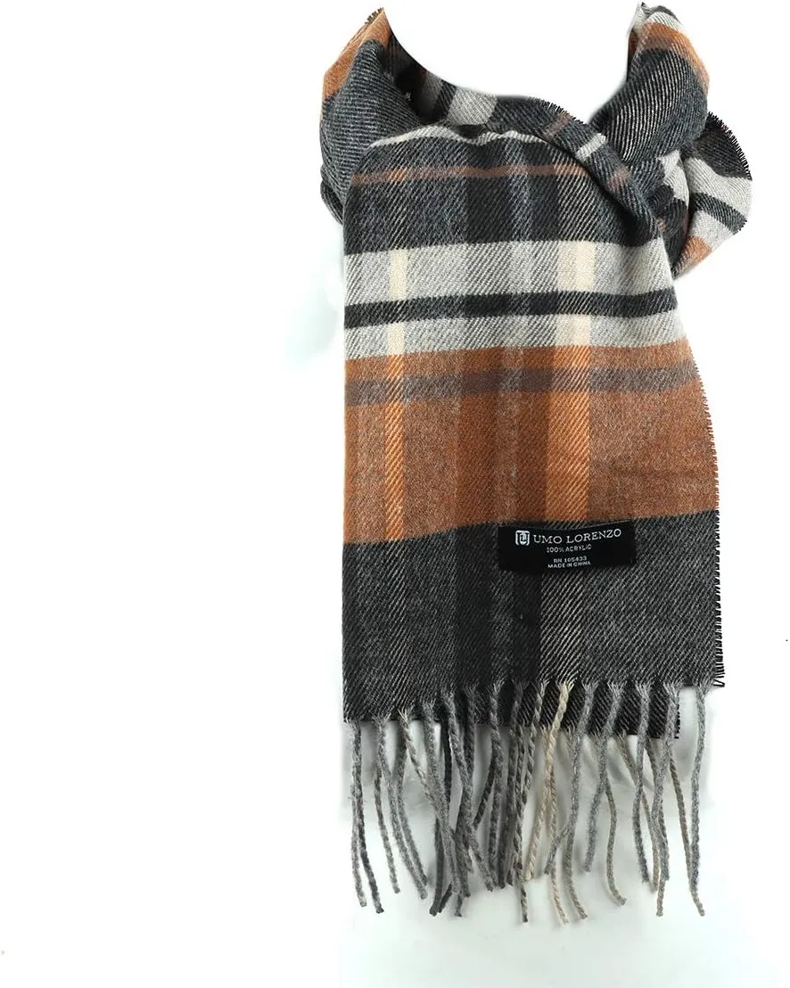 Umo Lorenzo Soft Luxurious Cashmere Feel Fall Scarf for Men and Women - Plaid Designer Scarves