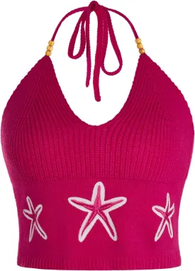 Verdusa Women's Y2k Halter Tops Gothic Clothes Summer Going Out Tops Crochet Cami Tie Boho Knit Top
