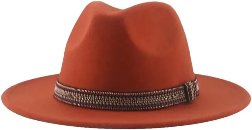 Women's Fedoras Hat Solid Casual Wide Brim Hat Panama Band Caps Caramel 56-58cm