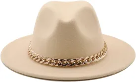 Women's Solid Fedora Hats Jazz Cap Women Men Wide Brim Thick Hats Beige 58-61CM