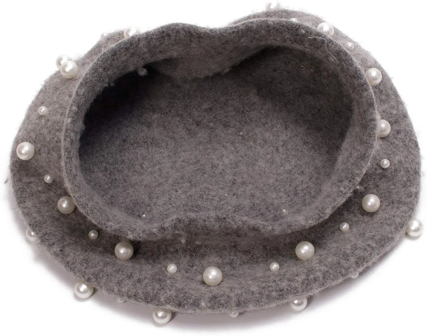Women's Wool Berets Sweet French Pearl Beaded Beret Cap Winter Hat Knitted Beanie Hat for Girls