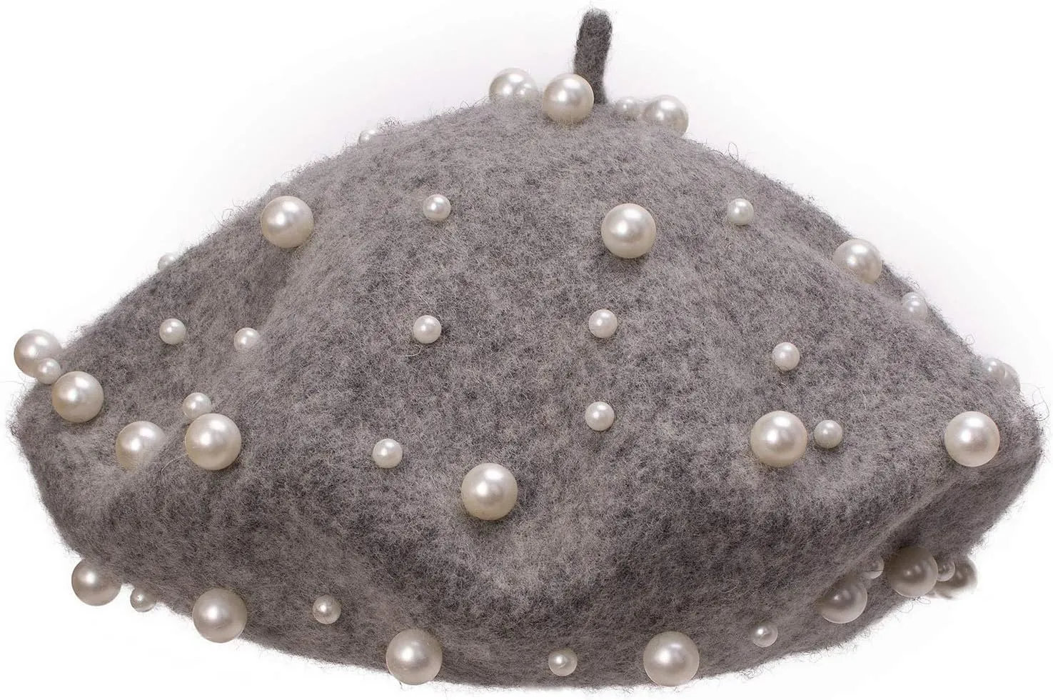 Women's Wool Berets Sweet French Pearl Beaded Beret Cap Winter Hat Knitted Beanie Hat for Girls