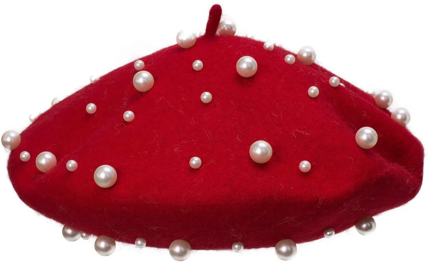 Women's Wool Berets Sweet French Pearl Beaded Beret Cap Winter Hat Knitted Beanie Hat for Girls