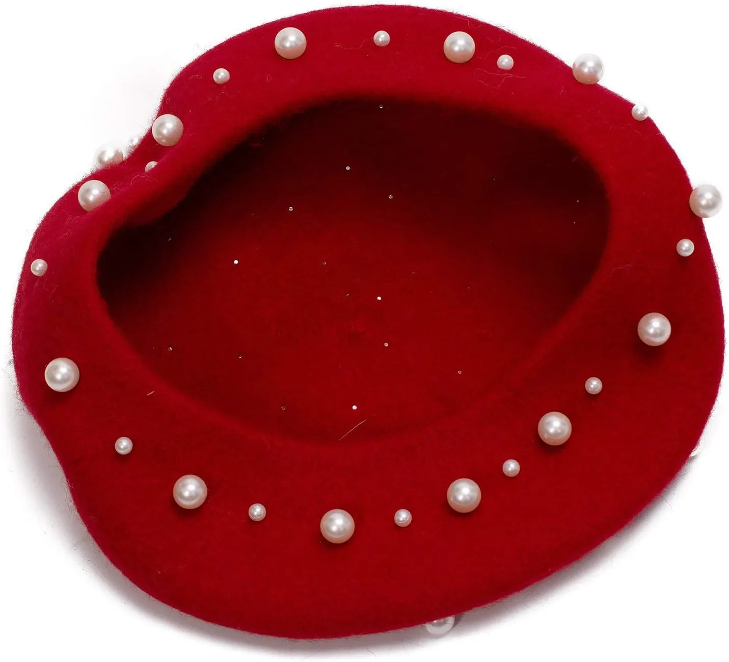 Women's Wool Berets Sweet French Pearl Beaded Beret Cap Winter Hat Knitted Beanie Hat for Girls