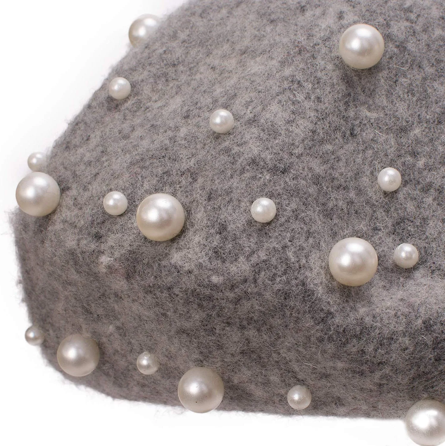 Women's Wool Berets Sweet French Pearl Beaded Beret Cap Winter Hat Knitted Beanie Hat for Girls