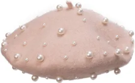 Women's Wool Berets Sweet French Pearl Beaded Beret Cap Winter Hat Knitted Beanie Hat for Girls