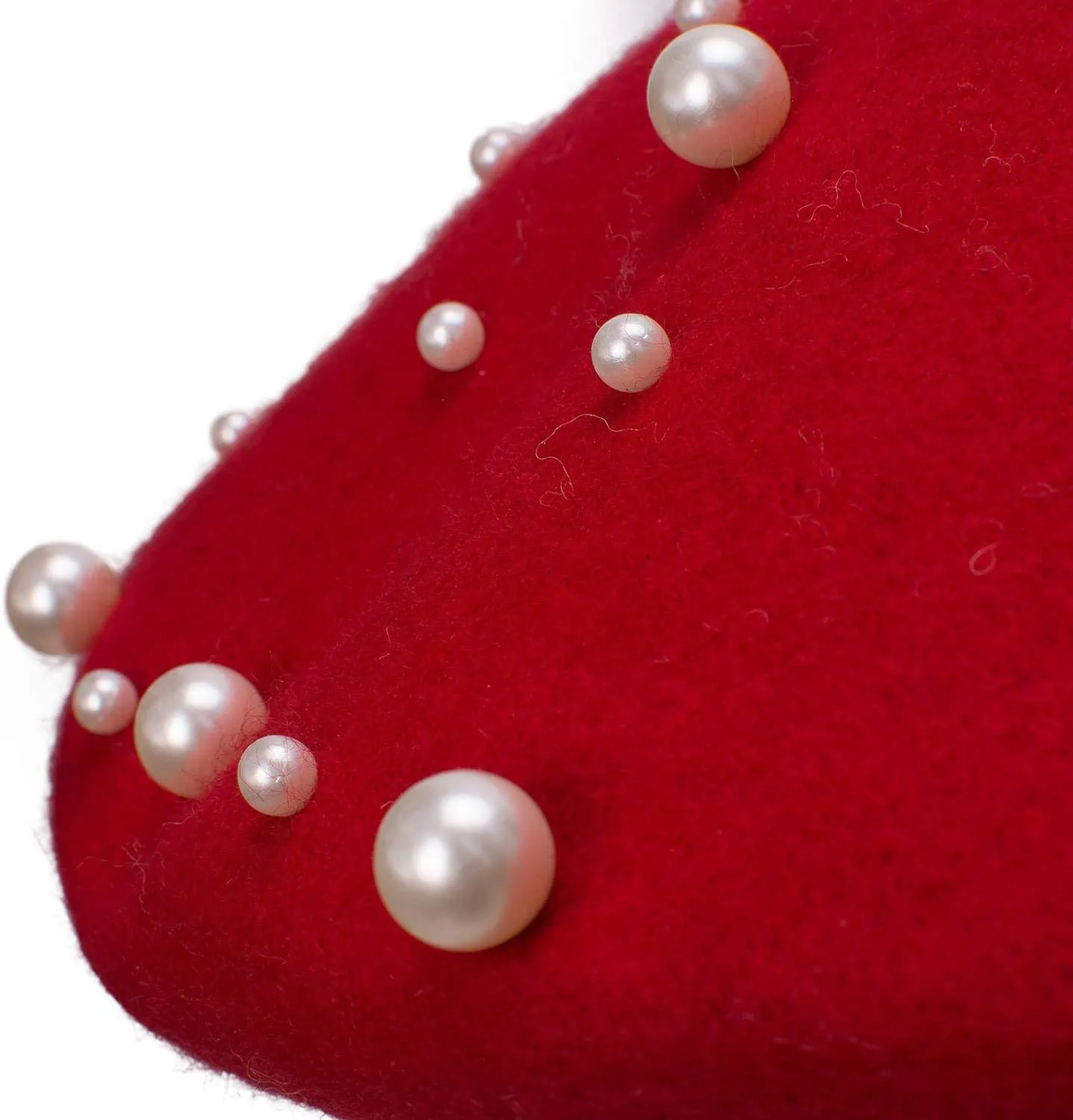 Women's Wool Berets Sweet French Pearl Beaded Beret Cap Winter Hat Knitted Beanie Hat for Girls