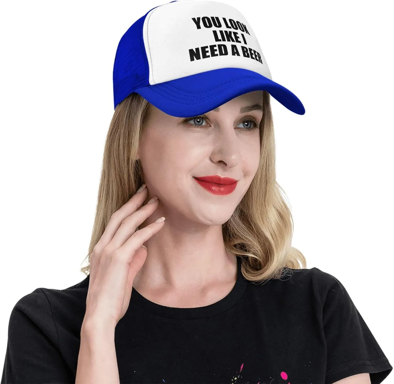 You Look Like I Need A Beer Funny Adjustable Mesh Trucker Hat for Adults Unisex Classic Hats Fishing Caps Black