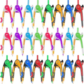 Zonon Student Math Geometry Compass Bulk 6 Inch Plastic Drawing Compass with Pencils Bright Color Precision Tool Back to School Supplies(24 Pcs)