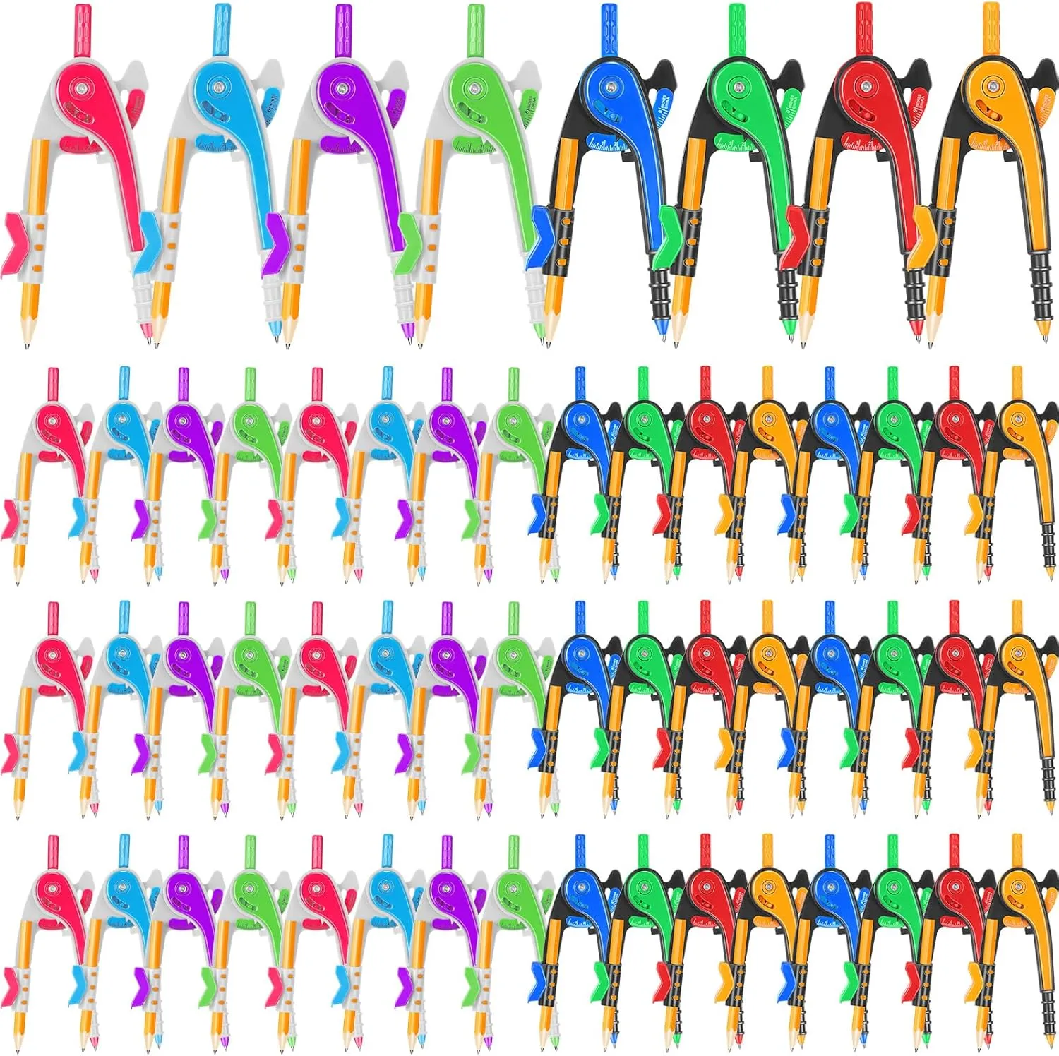 Zonon Student Math Geometry Compass Bulk 6 Inch Plastic Drawing Compass with Pencils Bright Color Precision Tool Back to School Supplies(48 Pcs)